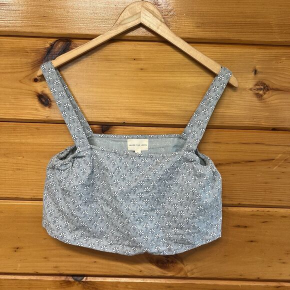 Laude the Label Tops - Laude the Label Flower Print Cropped Light Blue Tank Size S